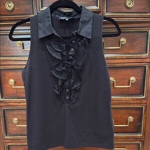 Jones New York Black Ruffled Sleeveless Blouse